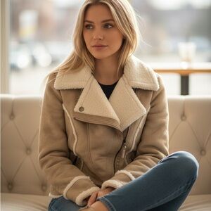 Guess Cream and Tan Teddy Jacket